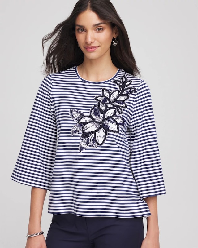 Floral Embroidered Tee - image 1